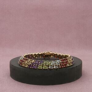 Sterling Silver Gold Plate Garnet Topaz Amethyst Tennis Bracelet Size 7in